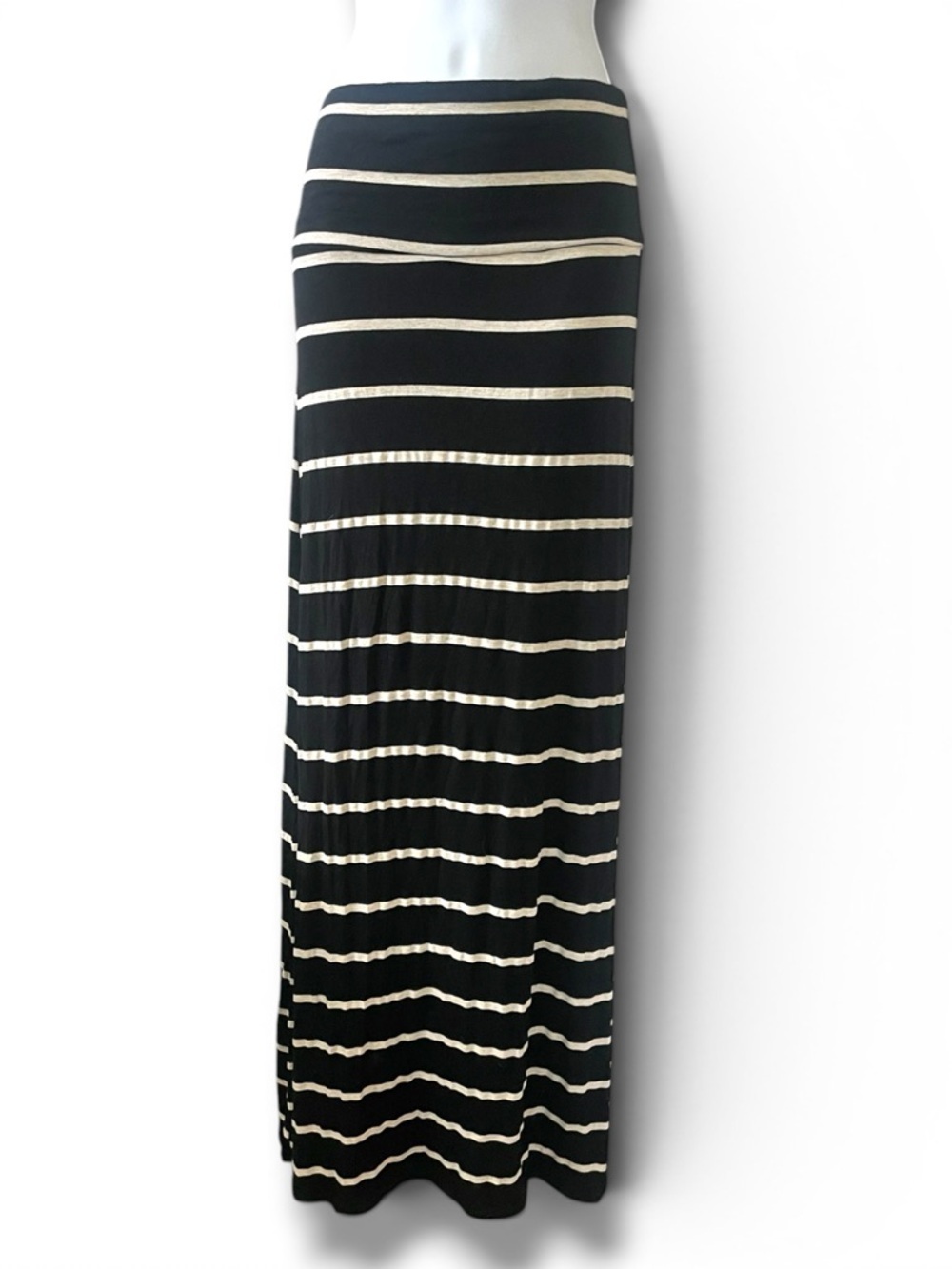 Nollie Striped Maxi Skirt Black White Stretch High Rise Coastal Minimal A-Line